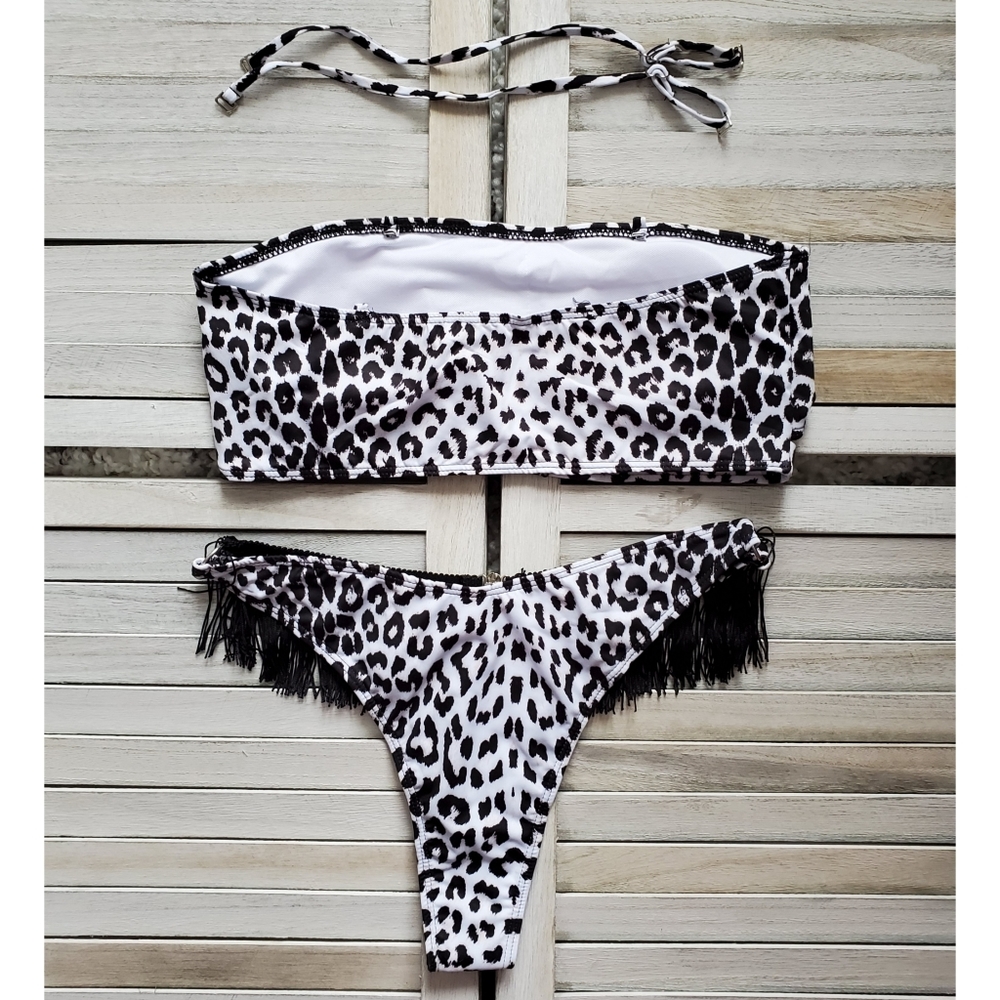 Sexy Fringe Leopard Print Bikini Swimsuit - Picture 3 of 4